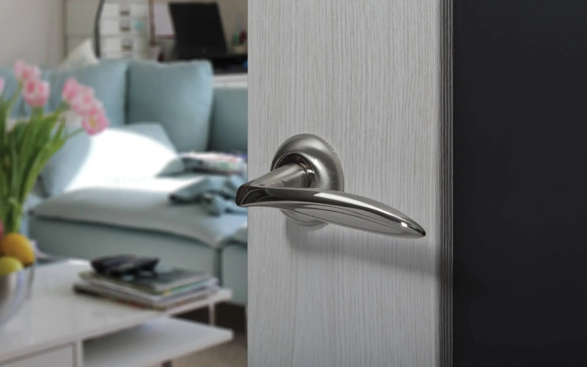 Minimalist interior with a sleek door handle.